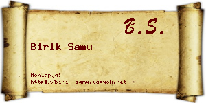 Birik Samu névjegykártya